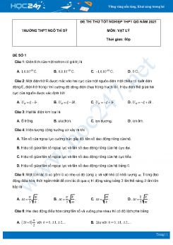 Bộ 5 đề thi thử THPT QG môn Vật Lý năm 2021 có đáp án Trường THPT Ngô Thì Sỹ