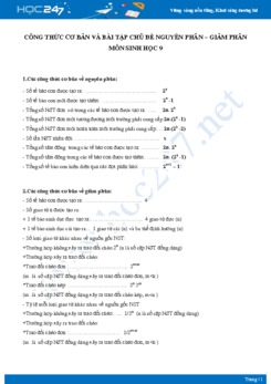 Công thức và bài tập chủ đề Nguyên Phân - Giảm Phân môn Sinh học 9 năm 2021