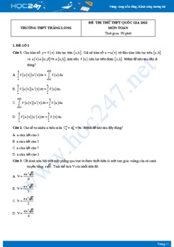 Bộ 4 đề thi thử THPT QG năm 2021 môn Toán - Trường THPT Thăng Long