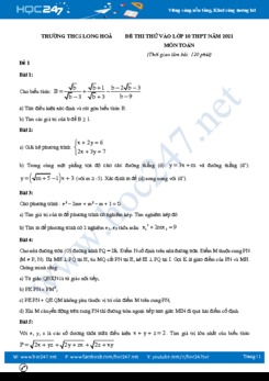 Bộ 4 đề thi thử vào lớp môn Toán có đáp án Trường THCS Long Hoà