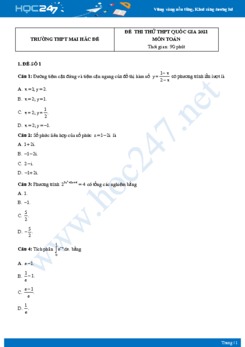 Bộ 4 đề thi thử THPT QG năm 2021 môn Toán - Trường THPT Mai Hắc Đế