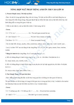 Tổng hợp ngữ pháp Tiếng Anh ôn thi vào lớp 10