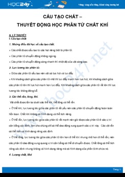 Tổng ôn về Cấu tạo chất - Thuyết động học phân tử chất khí môn Vật Lý 10 năm 2021