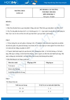 Bộ 5 Đề thi HSG môn Sinh Học 9 năm 2021 Trường THCS Long An có đáp án