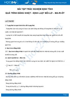 Bài tập trắc nghiệm định tính về Quá trình đẳng nhiệt - Định luật Bôi-lơ – Ma-ri-ốt môn Vật Lý 10