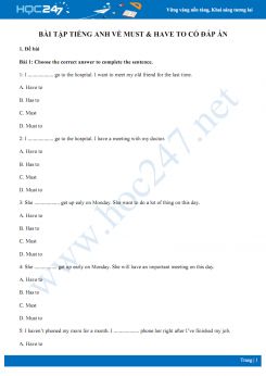 Bài tập tiếng anh về Must & Have to có đáp án