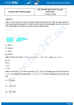 Bộ 4 đề thi thử THPT QG năm 2021 môn Toán - Trường THPT Trương Định