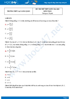 Bộ 4 đề thi thử THPT QG năm 2021 môn Toán - Trường THPT Lạc Long Quân