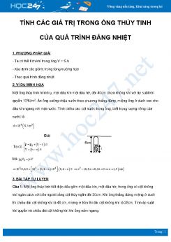 Phương pháp Tính các giá trị trong ống thủy tinh của quá trình đẳng nhiệt môn Vật lý 10