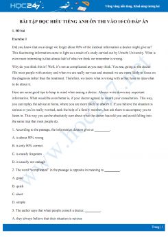 Bài tập đọc hiểu Tiếng Anh ôn thi vào 10 có đáp án