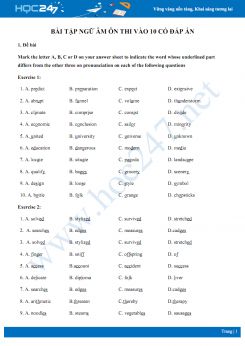 Bài tập ngữ âm ôn thi vào 10 có đáp án