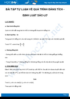 Bài tập tự luận về Quá trình đẳng tích - Định luật Sác-lơ môn Vật Lý 10 năm 2021