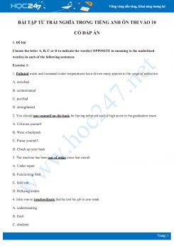 Bài tập từ trái nghĩa trong Tiếng Anh ôn thi vào 10 có đáp án