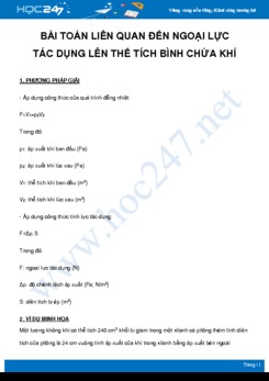 Phương pháp giải Bài toán liên quan đến ngoại lực tác dụng lên thể tích bình chứa khí môn Vật Lý 10 năm 2021
