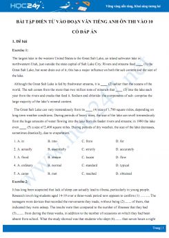 Bài tập điền từ vào đoạn văn Tiếng Anh ôn thi vào 10 có đáp án