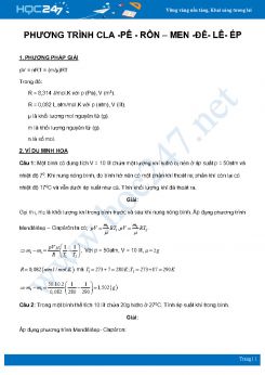 Phương pháp áp dụng phương trình Cla -pê - rôn – Men -đê- lê- ép giải bài tập môn Vật Lý 10 năm 2021