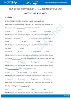 Bộ 5 đề thi thử vào lớp 10 năm 2021 môn Tiếng Anh Trường THCS Mỹ Phúc