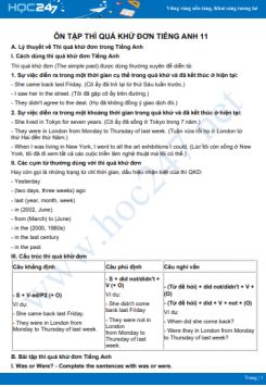 Ôn tập thì quá khứ đơn Tiếng Anh 11