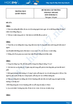 Bộ 5 Đề thi HSG môn Sinh Học 8 năm 2021 Trường THCS Quyết Thắng có đáp án