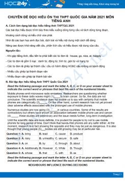 Chuyên đề đọc hiểu môn Tiếng Anh ôn thi tốt nghiêp THPT 2021
