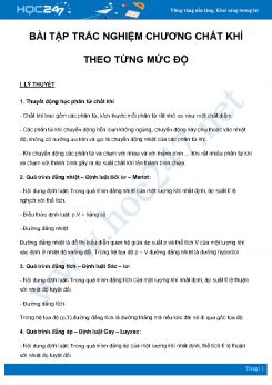 Bài tập trắc nghiệm chương chất khí theo từng mức độ môn Vật Lý 10 năm 2021