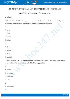 Bộ 5 đề thi thử vào lớp 10 năm 2021 môn Tiếng Anh Trường THCS Nguyễn Văn Linh