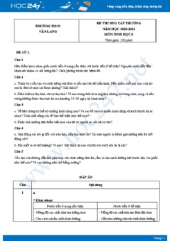 Bộ 5 Đề thi HSG môn Sinh Học 8 năm 2021 Trường THCS Văn Lang có đáp án