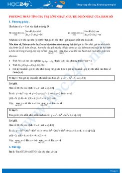 Phương pháp tìm giá trị lớn nhất, giá trị nhỏ nhất của hàm số