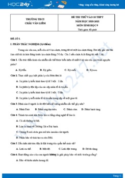Bộ 5 đề thi vào lớp 10 chuyên Sinh năm 2021 trường THCS Châu Văn Liêm
