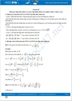 Chuyên đề Tìm giá trị lớn nhất và giá trị nhỏ nhất của biểu thức chứa căn Toán 9