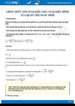 Phương pháp Tìm tỉ lệ kiểu gen, tỉ lệ kiểu hình của quần thể ngẫu phối Sinh học 12