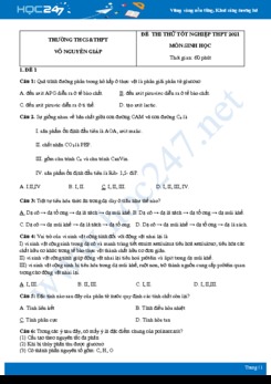 Bộ 5 đề thi thử tốt nghiệp THPT năm 2021 môn Sinh học - Trường THCS&THPT Võ Nguyên Giáp có đáp án