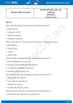 Bộ 5 Đề thi thử THPT QG môn Địa Lí năm 2021 Trường THPT Vân Canh có đáp án