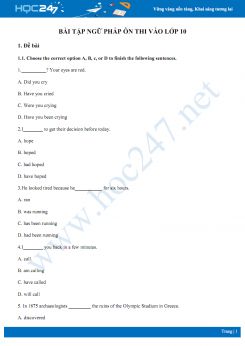 Bài tập ngữ pháp Tiếng Anh ôn thi vào lớp 10 có đáp án