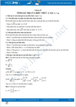Dạng toán Tính giá trị của biểu thức A tại x bằng x0 Toán 9