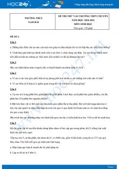 Bộ 5 đề thi vào lớp 10 chuyên Sinh năm 2021 trường THCS Nam Hải