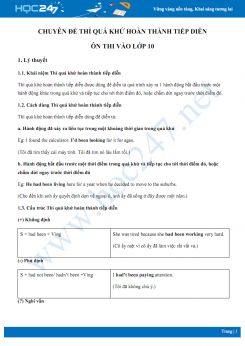 Chuyên đề thì quá khứ hoàn thành tiếp diễn ôn thi vào lớp 10