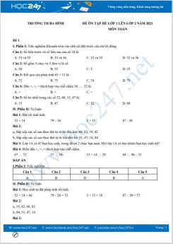 Bộ 4 đề ôn tập hè lớp 1 lên lớp 2 môn Toán có đáp án năm 2021 Trường TH Ba Đình
