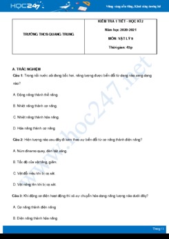 Đề kiểm tra Chương 4 môn Vật Lý 9 Trường THCS Quang Trung có đáp án