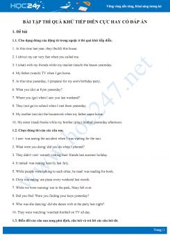 Bài tập thì quá khứ tiếp diễn cực hay có đáp án
