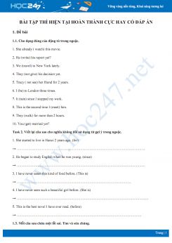 Bài tập thì hiện tại hoàn thành cực hay có đáp án