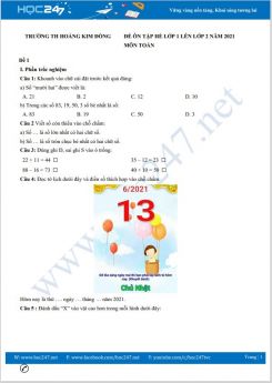 Bộ 4 đề ôn tập hè lớp 1 lên lớp 2 môn Toán có đáp án năm 2021 Trường TH Kim Đồng
