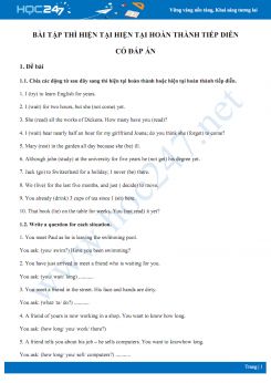 Bài tập thì hiện tại hiện tại hoàn thành tiếp diễn có đáp án