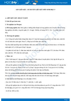 Bồi dưỡng HSG chuyên đề Gen Liên Kết - Di truyền Liên Kết môn Sinh học 9 năm 2021