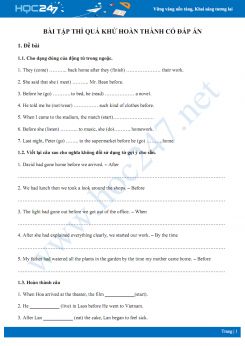Bài tập thì quá khứ hoàn thành có đáp án