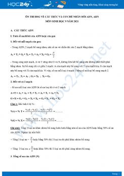 Ôn thi HSG về Cấu trúc và cơ chế nhân đôi của ADN, ARN môn Sinh học 9 năm 2021