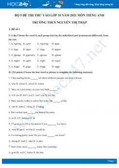 Bộ 5 đề thi thử vào lớp 10 năm 2021 môn Tiếng Anh Trường THCS Nguyễn Thị Thập
