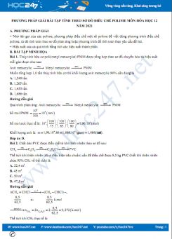 Phương pháp giải bài tập tính theo sơ đồ điều chế Polime môn Hóa học 12 năm 2021