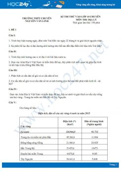 Bộ 5 đề thi thử tuyển sinh vào lớp 10 môn Địa lí  năm 2021 - Trường THCS Lưu Văn Lang