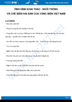 Chuyên đề Tình hình Khai thác - Nuôi trồng và Chế biến hải sản của vùng biển Việt Nam môn Vật Lý 9 năm 2021